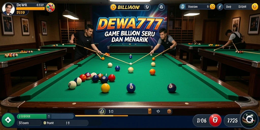 Tampilan antarmuka permainan Billiard yang menarik dan interaktif.