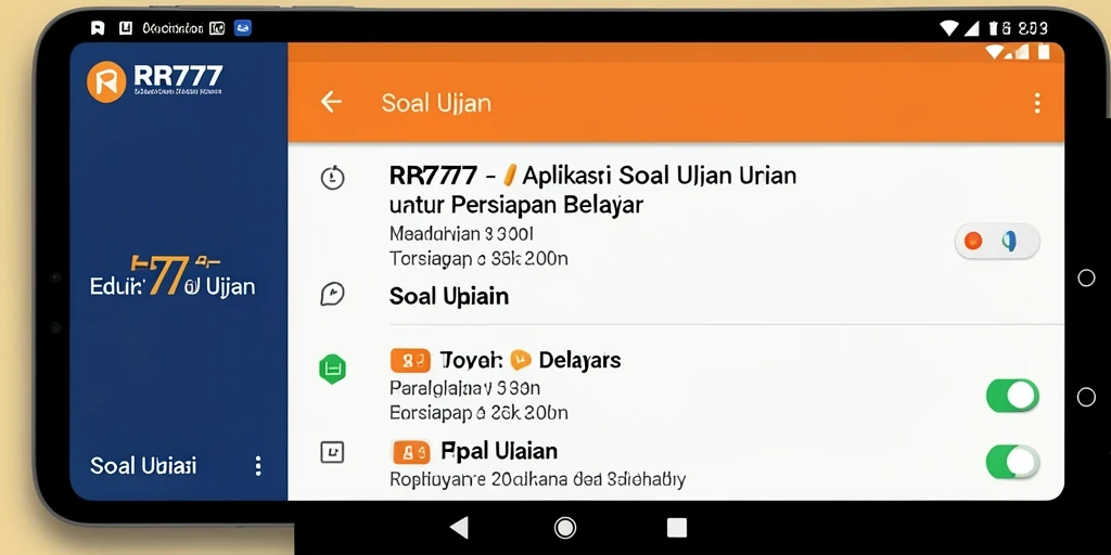 Antarmuka aplikasi RR777 yang menarik dengan berbagai jenis soal ujian.